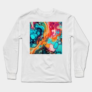 Aquatic Color Fusion Abstract Long Sleeve T-Shirt